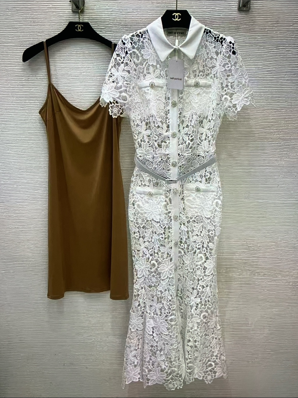 Self-Portrait White Floral Lace Maxi Dress with Cream Slip